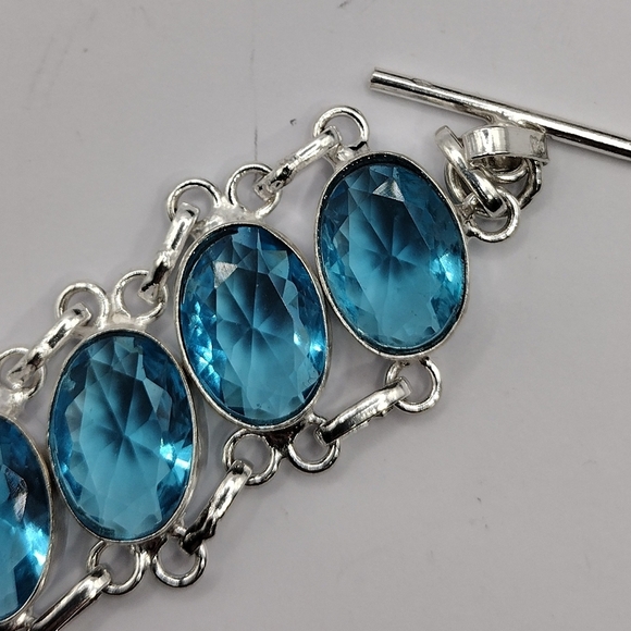 Swiss Blue Topaz Gemstone .925 Sterling Silver Bracelet Sz 7-8" - Picture 6 of 6